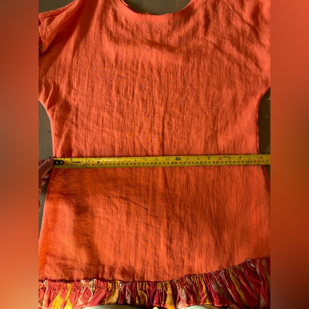 Women's Coral Midi Dress with Patterned Balloon Sleeves - Picture 7 of 9